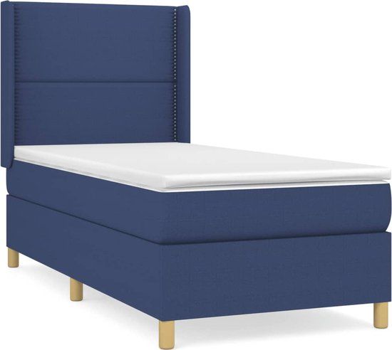 vidaXL Boxspring met matras stof blauw 90x190 cm