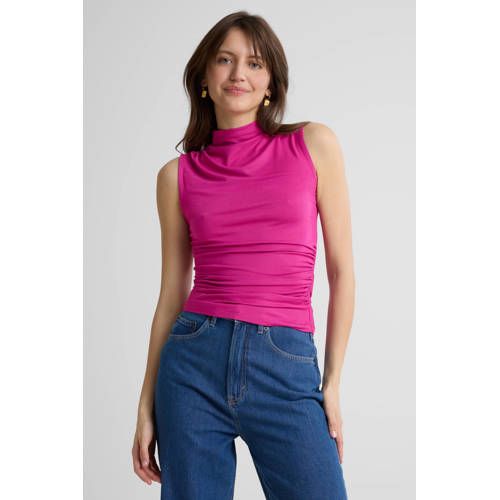 Anytime Fuchsia Anytime jersey top met gedrapeerd detail