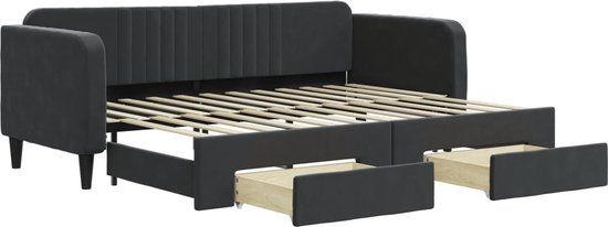 vidaXL Slaapbank met onderschuifbed en lades 80x200 cm fluweel zwart