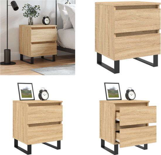 vidaXL Nachtkastje 40x35x50 cm Bewerkt Hout Sonoma Eikenkleurig