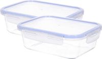 Cm Vershoudbakje/lunchbox - 2x - luchtdicht - met clips - glas - 17 x 12 x 6 cm - 590 ml