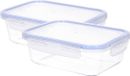 Cm Vershoudbakje/lunchbox - 2x - luchtdicht - met clips - glas - 17 x 12 x 6 cm - 590 ml