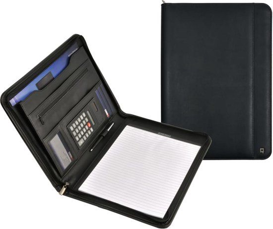 DESQ A4 Writing Pad with Calculator and Zipper - Black Faux Leather