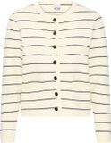 Ichi Damesvest Besila L Katoen Beige Gestreept Ronde Hals Knopen