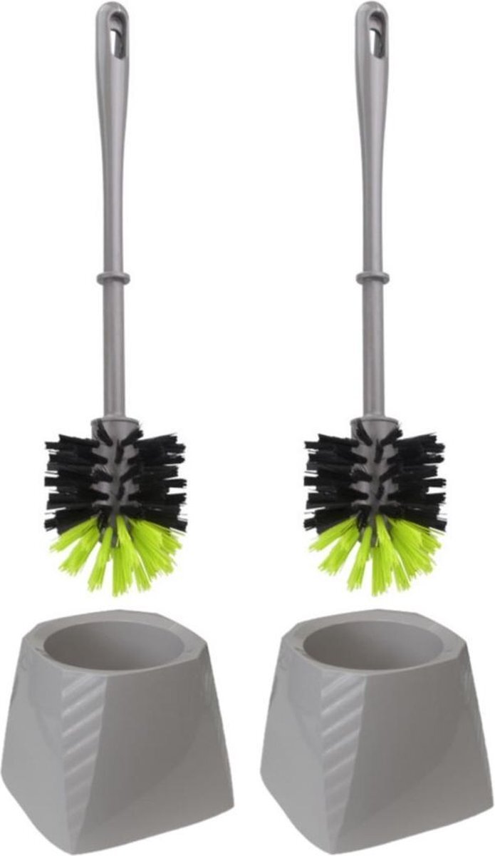 Brumag 2x Stuks kunststof wc-borstels/toiletborstels met houder grijs/groen 37.5 cm - Toiletgarnituur