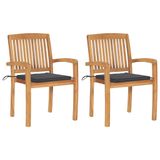 Chaises de jardin en teck massif 2 pièces avec coussins de couleur anthracite