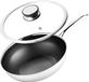 Kanso Wok professionnelle en céramique, 30 cm, avec couvercle, structure en nid d'abeille, adaptée à l'induction et au gaz, acier inoxydable