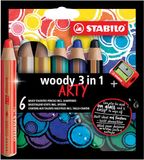 STABILO - woody 3 in 1 ARTY - Etui met 6 kleuren en puntenslijper