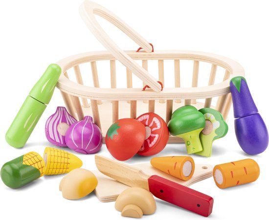 New Classic Toys Houten Groentemand - Speelgoedeten en -drinken - 8 Groenten - Vanaf 2 Jaar