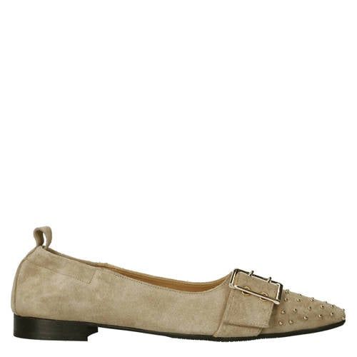 Babouche G-Vive-2 suède loafers met studs - beige