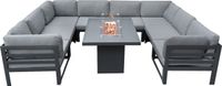 MonsterShop Modulaire tuinmeubelset met vuurschaal - grijs - 8-zits - regenhoes