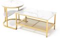 Delightness Tables basses - Set de 2 - Table basse - Tables d'appoint - Table basse ronde - Table de salon rectangulaire - Marbre - Blanc - Or