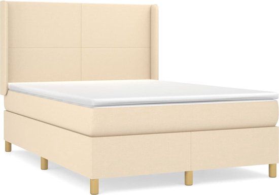 vidaXL Boxspring met matras stof crèmekleurig 140x200 cm