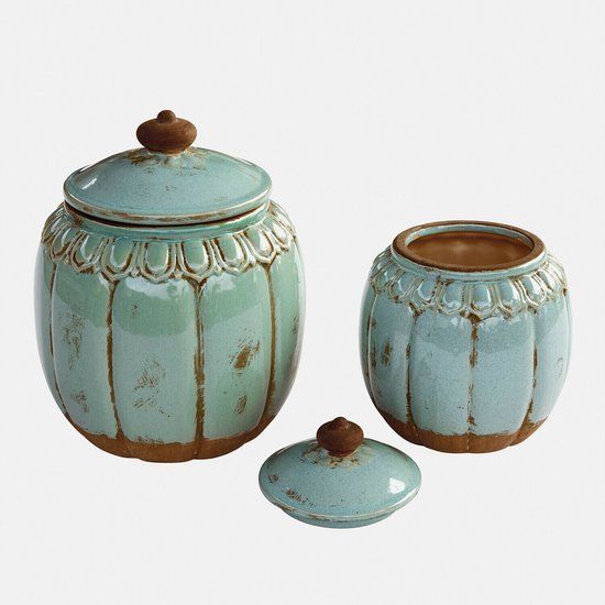 LOBERON Pot set van 2 Valerosas blauw/bruin