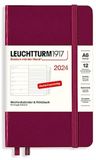 LEUCHTTURM1917 367736 Weekkalender & Notebook Pocket (A6) 2024, Port Red