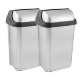 keeeper Vuilnisbak rasmus met roldeksel, 25 l, 34 x 26 x 54 cm, lichtzilver, 2 stuks