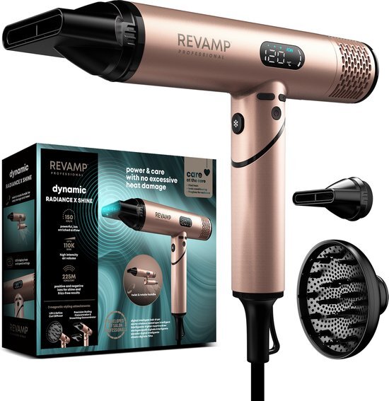 Revamp Professional DR6400 Haardroger met 3 opzetstukken - Föhn Met Diffuser - Krachtige Luchtstroom 150 km/h - Ionenfunctie - LCD Display - Compact en inklapbaar Design - Coolshot - 3 snelheidsinstellingen - Voor alle haartypes