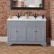 Hudson Reed Ancien Meuble salle de bain rétro - Plan Double Vasque - 120 cm - Gris clair - Poignée ronde claire