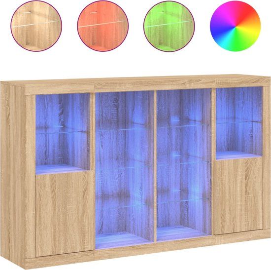 vidaXL Dressoirs met LED-verlichting 3 st bewerkt hout sonoma eiken