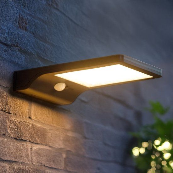 RexTech Solar Wandlamp Slim - Zwart - Buitenlamp met Sensor - 1 LED - IP65
