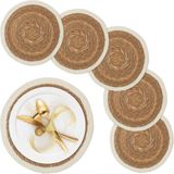 Merkloos Relaxdays placemat - gevlochten - set van 6 - rond Ø 36 cm - onderleggers - natuur-wit
