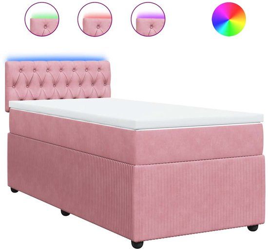 vidaXL Boxspring met matras fluweel roze 100x200 cm