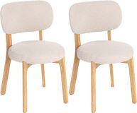 HOMCOM Set van 2 eetkamerstoelen, stof, hout, 52L x 46,5B x 80H cm, crèmekleurig
