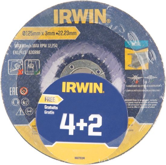 IRWIN 4 slijpschijven (+ 2 gratis)125mmx3mm doorslijpschijf metaal