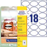 AVERY Zweckform 180 flessenetiketten, zelfklevend (63,5x42,3 mm, ovaal, stickers, ideaal voor inmaakpotten, kruidenpotjes, likeurflessen, zelfgemaakte uit de keuken, art. 5087), 10 vellen, wit