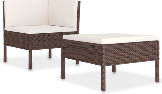 vidaXL 2-delige Loungeset met kussens poly rattan bruin