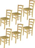 t m c s Tommychairs Venice - Eetkamerstoelen - Set van 6 - Naturel - Rotan & Hout