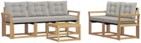 vidaXL Bank loungeset 5 zitplekken Wit en lichtgrijs Acacia hout Inclusief tafel