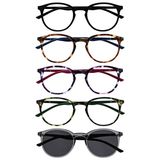 Opulize 5 Stuks Leesbril Met Zon Lezer Ronde Zwart Bruin Purper Groen Grijs Mannen Vrouwen RRRRS60-12567 +1,50