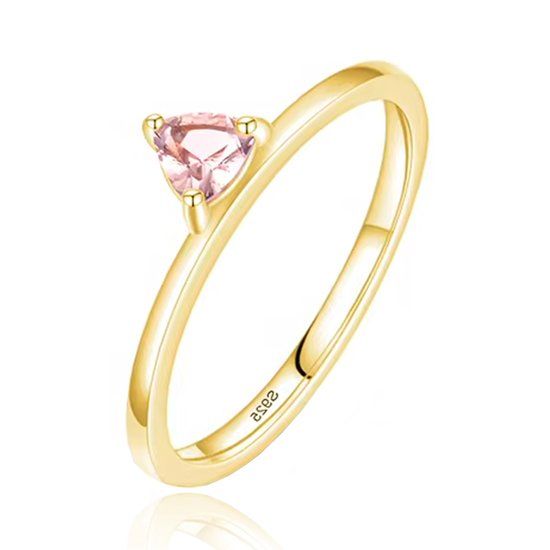 Elenza AMS Elenza Zilveren Ring met Driehoekige Roze Steen, Verguld met 18k Gouden Plating-16mm
