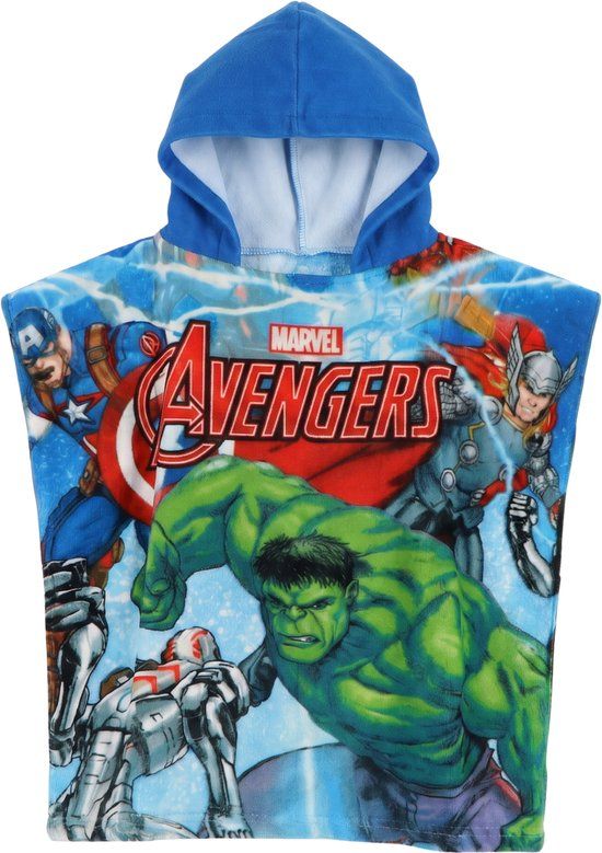 4KidsOnly Marvel Avengers - Badponcho - Blauw - Poncho handdoek - 100 x 50 cm.