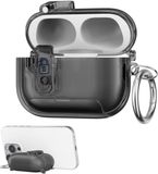 kwmobile Transparante hoofdtelefooncase voor Apple Airpods Pro 2 / Pro 1 hoes - Headphones TPU cover met standaardfunctie en veiligheidsvergrendeling - zwart