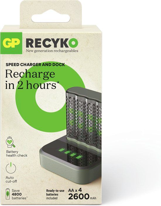 GP snelle batterijlader + 4xAA 2600mAh + dock - zwart-grijs