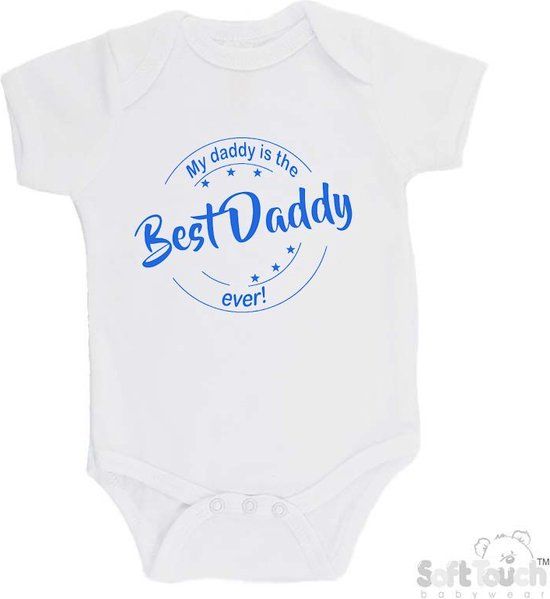 Romper "My daddy is the best daddy ever!" - Vaderdag - Unisex - Katoen - Wit/blauw - Maat 62/68