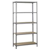 Simon Rack Metalen stelling 1800x900x400 mm - Maderclick | 5 niveaus, Houten legbord, 150 kg buigbelasting, Corrosiewerende coating, Montage met kliksysteem, Grijs