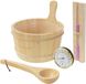 Luxebath sauna accessoireset 4-delig massief grenenhout complete saunaset met opgietemmer 4,5l lepel thermometer hygrometer zandloper 15 minuten saunamok kunststof inzetstuk wellness thuissauna hout sauna benodigdheden sauna accessoires