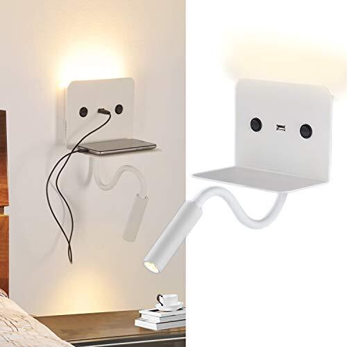 Barcelona LED - Wandlamp voor lezen, 6 W, met Flexo, 3 W, warm wit, draaibaar, met USB-laadstation voor slaapkamer, bed, hoofdeinde