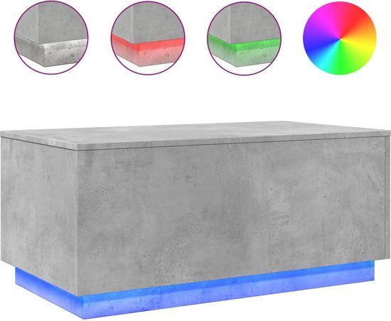 vidaXL Salontafel met LED-verlichting 90x50x40 cm betongrijs