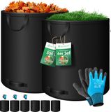 Kesser Tuinafvalzak Tuinzak Set Bladzak incl. Handschoenen - Zelf Staand 4 Handvatten Stabiel Robuust & Opvouwbaar - Bladzakken Maaisel Tuinzakken voor Tuinafval Groenafval - 6x 500 Liter, Zwart