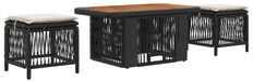 Table de jardin 3 pcs poly rotin noir et crème