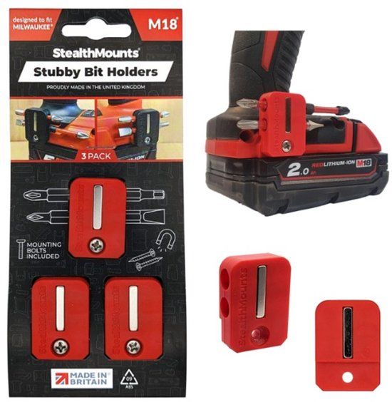 StealthMounts BH-M18-S-RED Stubby magnetische bithouder voor Milwaukee - 3 stuks