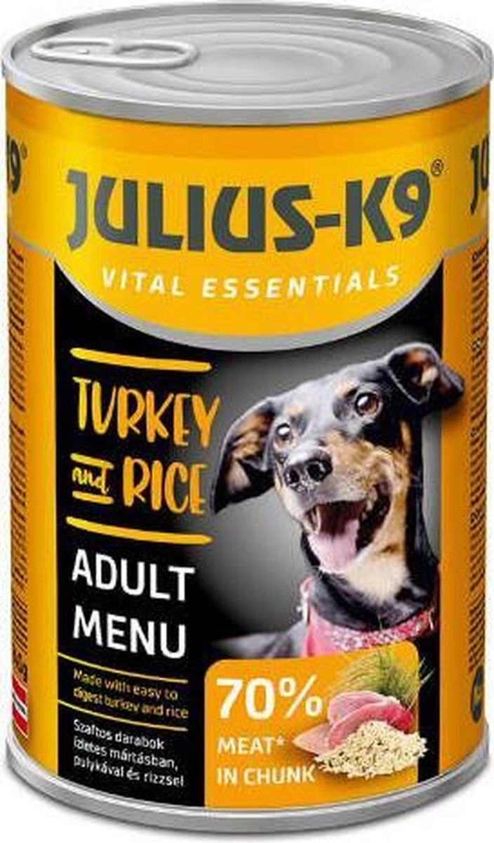 JULIUS K9 Julius-K9 - Hondenvoer - Blikvoer - Natvoer - Adult - Kalkoen & rijst - 8 x 1240g