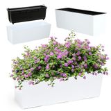KADAX Bloembak van kunststof 18,5 x 56 cm plantenbak met inzetstuk weerbestendige balkonbak rechthoekige bloembak bloempot voor buiten glad patroon wit Glattemuster