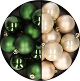 Merkloos / Sans marque Kerstversiering 24x stuks kunststof kerstballen mix van champagne en donkergroen 6 cm