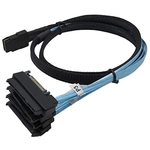 Worparsen 3ft 1m Mini SAS 36P SFF-8087 naar 4 SFF-8482 Connectors met SATA-voedingskabel 90 graden Target Harde Schijf Datakabel Willekeurig