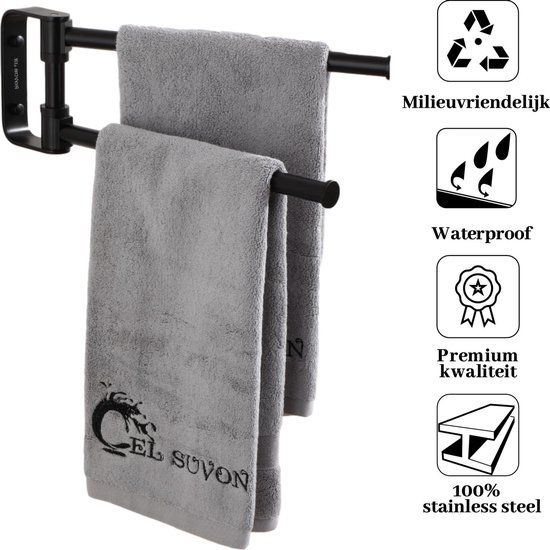 El suvon® Handdoekrek Zwart Aluminium 2-armig 39 cm